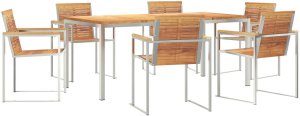 vidaXL 7-częściowy zestaw do jedzenia w ogrodzie z litego drewna tekowego, Stół do jedzenia na zewnątrz 180x90x75 cm z litego drewna tekowego 2