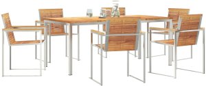 vidaXL 7-częściowy zestaw do jedzenia w ogrodzie z litego drewna tekowego, Stół do jedzenia na zewnątrz 180x90x75 cm z litego drewna tekowego 3