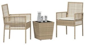 vidaXL Zestaw Bistro do Ogrodu z 3 Elementów z Poduszkami Beżowy Polirattan (3334959) 5