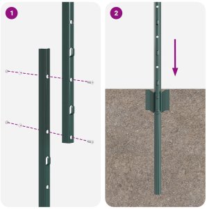 vidaXL Słupy ogrodzeniowe 44 szt. U-Channel zielone 140 cm stalowe (3335919) 6