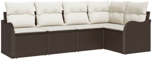 vidaXL vidaXL Zestaw 5-częściowy sof ogrodowych z poduszkami w brązowym poli rattan, vidaXL Sofa dwuosobowa ogrodowa z poduszkami w brązowym poli rattan 2