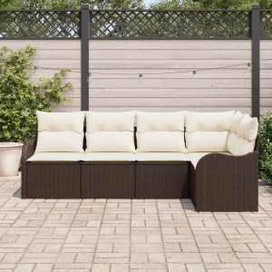 vidaXL vidaXL Zestaw 5-częściowy sof ogrodowych z poduszkami w brązowym poli rattan, vidaXL Sofa dwuosobowa ogrodowa z poduszkami w brązowym poli rattan 3