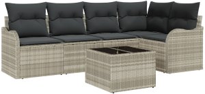 vidaXL 6-częściowy zestaw sofy ogrodowej z poduszkami szary rattan PE, vidaXL 2-osobowa sofa ogrodowa z poduszkami jasnoszary rattan PE 2