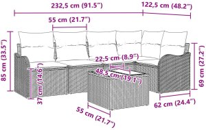 Zestaw 5-częściowy sofa ogrodowa z poduszkami brązowy technorattan, Sofa ogrodowa dwuosobowa z poduszkami czarny technorattan 9