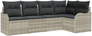vidaXL vidaXL 5-elementowy zestaw sofy ogrodowej z poduszkami jasnoszary rattan, vidaXL Sofa ogrodowa 2-osobowa z poduszkami jasnoszary rattan 2
