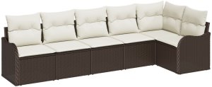 vidaXL Zestaw sofy ogrodowej 6 sztuk z poduszkami brązowy rattan PE, 2-osobowa sofa ogrodowa z poduszkami brązowa rattan PE (3345718) 2