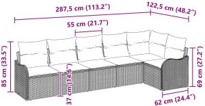 vidaXL Zestaw sofy ogrodowej 6 sztuk z poduszkami brązowy rattan PE, 2-osobowa sofa ogrodowa z poduszkami brązowa rattan PE (3345718) 8