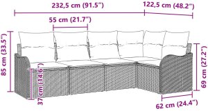 5-elementowy zestaw sof ogrodowych vidaXL z poduszkami Szary Poli Rattan, 2-osobowa sofa ogrodowa vidaXL z poduszkami Szary Poli Rattan 8