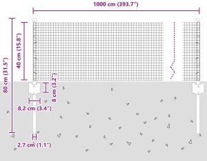 vidaXL vidaXL Ogrodzenie z drutu spawanego  z 5 szarymi słupkami 0.4x10 m ze stali 8