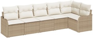 Zestaw 6-częściowy sof ogrodowych vidaXL z poduszkami Beżowy Rattan, Sofa ogrodowa dla 2 osób vidaXL z poduszkami Beżowy Rattan 2