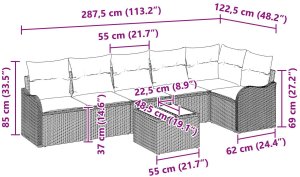 Zestaw 7-częściowy sofy ogrodowej z poduszkami czarny rattan, 2-osobowa sofa ogrodowa z poduszkami beżowy rattan 9