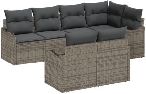 vidaXL 7-elementowy zestaw sofy ogrodowej z poduszkami szary polirattan, vidaXL 2-osobowa sofa ogrodowa z poduszkami szary polirattan 2