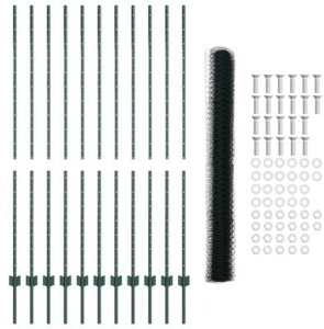 vidaXL Ogrodowe słupki 11 szt. U-Channel Zielone 160 cm Stal, Ogrodzenie sześciokątne Zielone 1.6x25 m Stal 6