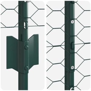 vidaXL Ogrodowe słupki 11 szt. U-Channel Zielone 160 cm Stal, Ogrodzenie sześciokątne Zielone 1.6x25 m Stal 9