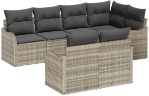 Zestaw sof ogrodowych vidaXL 7 części z poduszkami Jasnoszary Polirattan, Zestaw dwuosobowy vidaXL z poduszkami Jasnoszary Polirattan 2