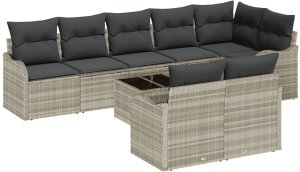 vidaXL 9-częściowy zestaw kanap ogrodowych z poduszkami szary polirattan, vidaXL 2-osobowa kanapa ogrodowa z poduszkami jasnoszary polirattan 2