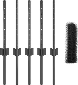 Pale ogrodzeniowe vidaXL 5 szt. U-Channel Szary 40 cm Stal, Ogrodzenie heksagonalne vidaXL Szare 0,4x10 m Stal 4