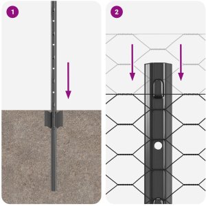 vidaXL Słupki ogrodzeniowe 5 szt. U-Channel Szary 60 cm Stal, Sześciokątne ogrodzenie Szare 0.6x10 m Stal 9