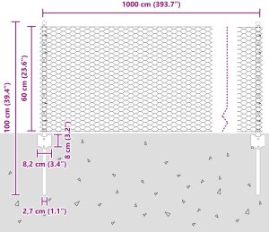 vidaXL Słupki ogrodzeniowe 5 szt. U-Channel Szary 60 cm Stal, Sześciokątne ogrodzenie Szare 0.6x10 m Stal 10