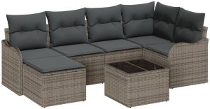 vidaXL 6-Częściowy Zestaw Sofy Ogrodowej z Poduszkami Czarnego Rattanu Polimerowego, vidaXL 2-osobowa Sofa Ogrodowa z Poduszkami Szarego Rattanu Polimerowego 2
