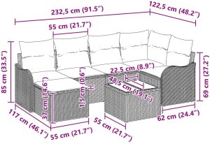 vidaXL 7-częściowy Zestaw Sofy Ogrodowej z Poduszkami Szary Polirattan, 2-osobowa Sofa Ogrodowa z Poduszkami Jasnoszary Polirattan 10