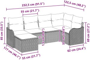 vidaXL Zestaw 6 częściowych sof ogrodowych vidaXL z poduszkami Czarny polirattan, 2-osobowa sofa ogrodowa vidaXL z poduszkami Czarny polirattan 8