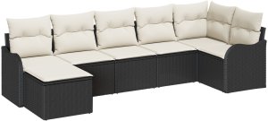 vidaXL 7-elementowy Zestaw Sof Ogrodowych z Poduszkami Czarny Polirattan, 2-osobowa Sofa Ogrodowa z Poduszkami Czarny Polirattan 2