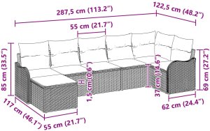 vidaXL 7-elementowy Zestaw Sof Ogrodowych z Poduszkami Czarny Polirattan, 2-osobowa Sofa Ogrodowa z Poduszkami Czarny Polirattan 9