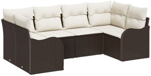 Zestaw 6-częściowej Sofy Ogrodowej z Poduszkami Brązowego Polirattanu, Sofa Dwuosobowa Ogrodowa z Poduszkami Brązowego Polirattanu 2