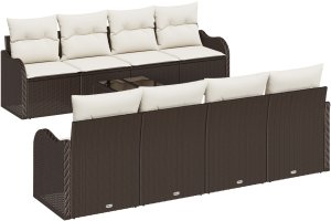 9-częściowy zestaw kanap ogrodowych vidaXL z poduszkami Brązowy Polirattan, 2-osobowa kanapa ogrodowa vidaXL z poduszkami Brązowy Polirattan 2