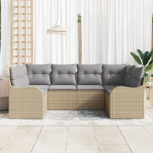 vidaXL 6-Częściowy Zestaw Sofy Ogrodowej z Poduszkami Beżowy Poly Rattan, Dwumiejscowa Sofa Ogrodowa z Poduszkami Beżowy Poly Rattan 3