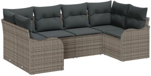 Zestaw sof ogrodowych vidaXL 6-elementowy z poduszkami Szary Polirattan, Zestaw sof ogrodowych vidaXL 2-osobowy z poduszkami Szary Polirattan 2