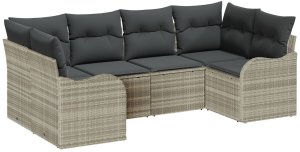 Zestaw sof ogrodowych vidaXL 6 części z poduszkami jasnoszary poli rattan, Dwuosobowa sofa ogrodowa vidaXL z poduszkami jasnoszary poli rattan 2