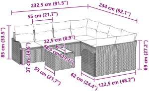 vidaXL 9-elementowy zestaw sofy ogrodowej z poduszkami Brązowy Polirattan, vidaXL Sofa ogrodowa 2-osobowa z poduszkami Brązowy Polirattan 9