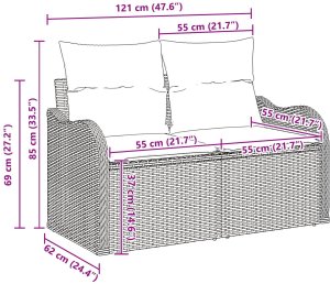 vidaXL 9 Częściowy Zestaw Sofy Ogrodowej z Poduszkami Czarny Poli Rattan, vidaXL 2-osobowa Sofa Ogrodowa z Poduszkami Czarny Poli Rattan 9