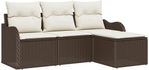 Zestaw 4-częściowy vidaXL z poduszkami Brązowy Poli Rattan, Zestaw 2-osobowy vidaXL z poduszkami Brązowy Poli Rattan 2