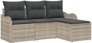vidaXL 4-częściowy zestaw sof ogrodowych z poduszkami jasnoszary rattan PE, vidaXL 2-osobowa sofa ogrodowa z poduszkami jasnoszary rattan PE 2