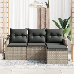 vidaXL 4-częściowy zestaw sof ogrodowych z poduszkami jasnoszary rattan PE, vidaXL 2-osobowa sofa ogrodowa z poduszkami jasnoszary rattan PE 3
