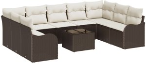 vidaXL 9 Częściowy Zestaw Sof Ogrodowych z Poduszkami Szary Polirattan, 2-osobowa sofa ogrodowa z poduszkami brązowy polirattan 2