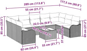 vidaXL 9 Częściowy Zestaw Sof Ogrodowych z Poduszkami Szary Polirattan, 2-osobowa sofa ogrodowa z poduszkami brązowy polirattan 9