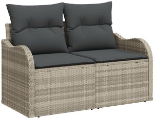 vidaXL vidaXL 5-częściowy zestaw sofy ogrodowej z poduszkami w jasnoszarym polirattanie, vidaXL 2-osobowa sofa ogrodowa z poduszkami w jasnoszarym polirattanie 4