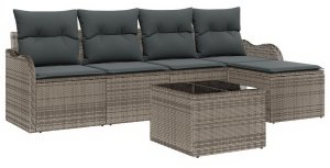 vidaXL 5 Częściowy Zestaw Sof z Poduszkami Czarny Poli Rattan, vidaXL Sofa Ogrodowa 2-osobowa z Poduszkami Szary Poli Rattan 2