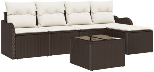 vidaXL 5-częściowy zestaw sofy ogrodowej z poduszkami szary poli rattan, Sofa ogrodowa 2-osobowa z poduszkami brązowy poli rattan 2