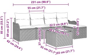 vidaXL 5-częściowy zestaw sofy ogrodowej z poduszkami szary poli rattan, Sofa ogrodowa 2-osobowa z poduszkami brązowy poli rattan 9