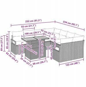 vidaXL 9-częściowy zestaw kanap ogrodowych z poduszkami Czarny Polirattan Akacja, vidaXL 2-osobowa sofa ogrodowa z poduszkami Czarny Polirattan 10