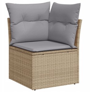 Zestaw sofy ogrodowej vidaXL z poduszkami Beżowy Poli Rattan Akacja, Zestaw sofy ogrodowej vidaXL z poduszkami Beżowy Poli Rattan 5
