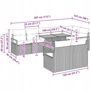 Zestaw Sof Ogrodowych vidaXL 9 Części z Poduszkami Beżowy Poli Rattan Akacja, Zestaw Sof Ogrodowych vidaXL 2-osobowych z Poduszkami Beżowy Poli Rattan 10