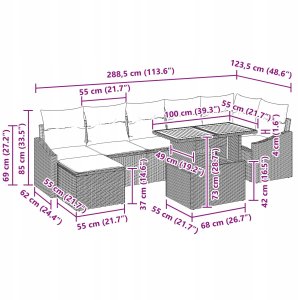 8-elementowy zestaw sofy ogrodowej z poduszkami Czarny Rattan polipropylenowy Akacja, 2-osobowa sofa ogrodowa z poduszkami Czarny Rattan polipropylenowy 14