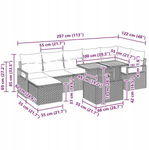 8-elementowy zestaw sof ogrodowych vidaXL z poduszkami Beżowy Poli Rattan Akacja, Sofa ogrodowa 2-osobowa vidaXL z poduszkami Beżowy Poli Rattan 11