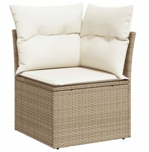 Zestaw 10-częściowy sofy ogrodowej z poduszkami beżowy Poly Rattan Acacia, Sofa ogrodowa dwuosobowa z poduszkami beżowa Poly Rattan 5